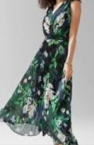 WHBM| NWT Dark Floral Sleeveless Smocked Waist Lined Pleated Midi Dress Sz. 8 - Picture 13 of 13